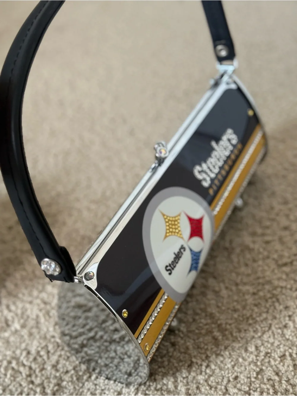 Pittsburgh Steelers Rhinestone Baguette Handbag – Black & Gold Y2K Purse